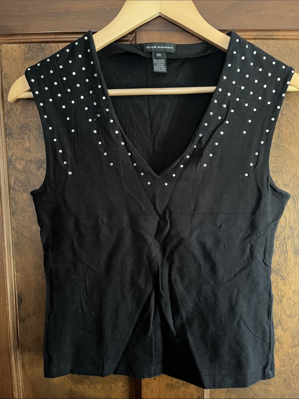 Club Monaco Black Stud-Embellished V-Neck Tank